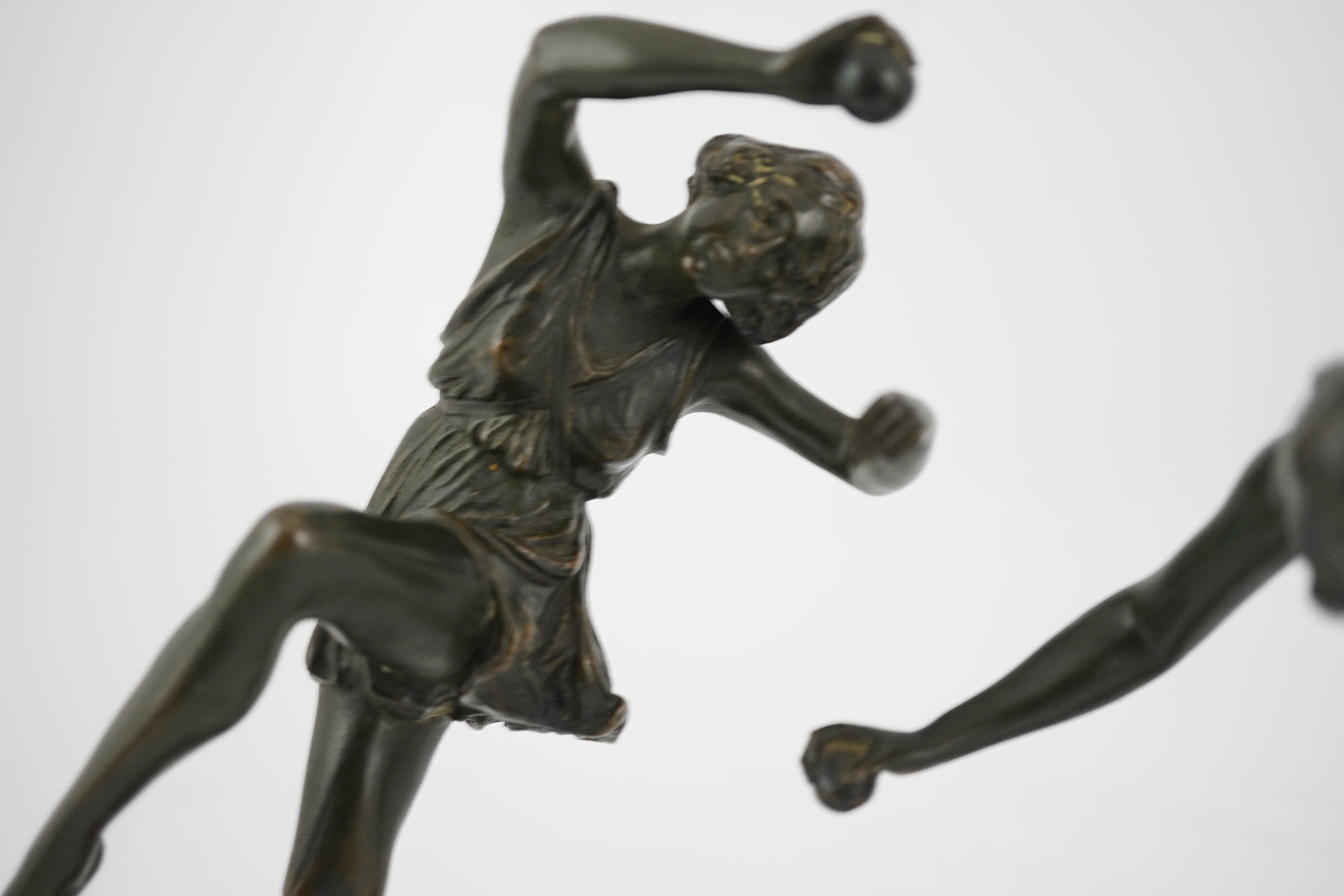 Pierre Camille Marie Le Faguays (1892–1962), a pair of bronze Art Deco figures of classical dancers, 29cm and 25cm high